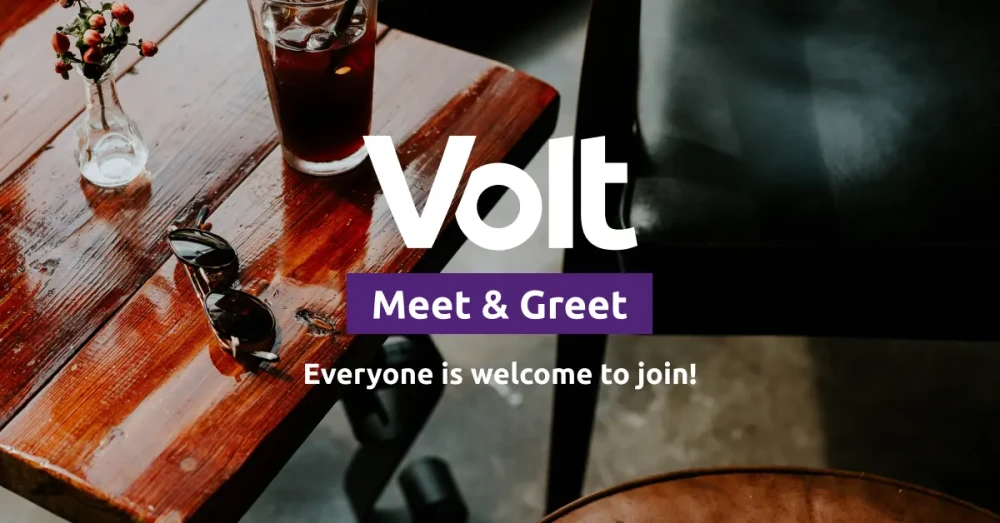 Banner of meet & greet event (photo of a bar setting - chair, table, drinks and sunglasses)