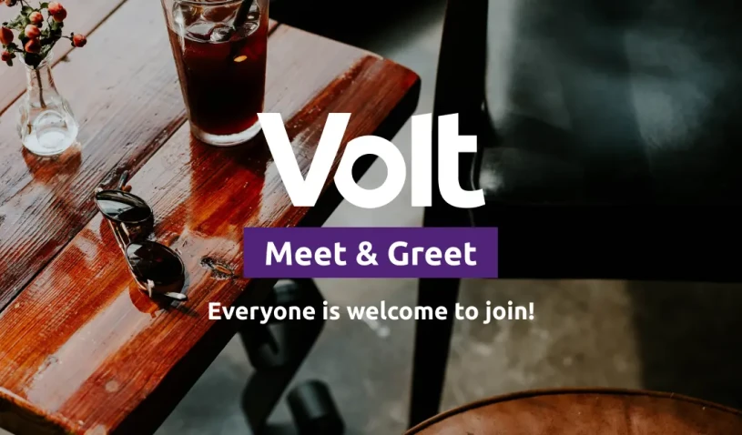 Banner of meet & greet event (photo of a bar setting - chair, table, drinks and sunglasses)